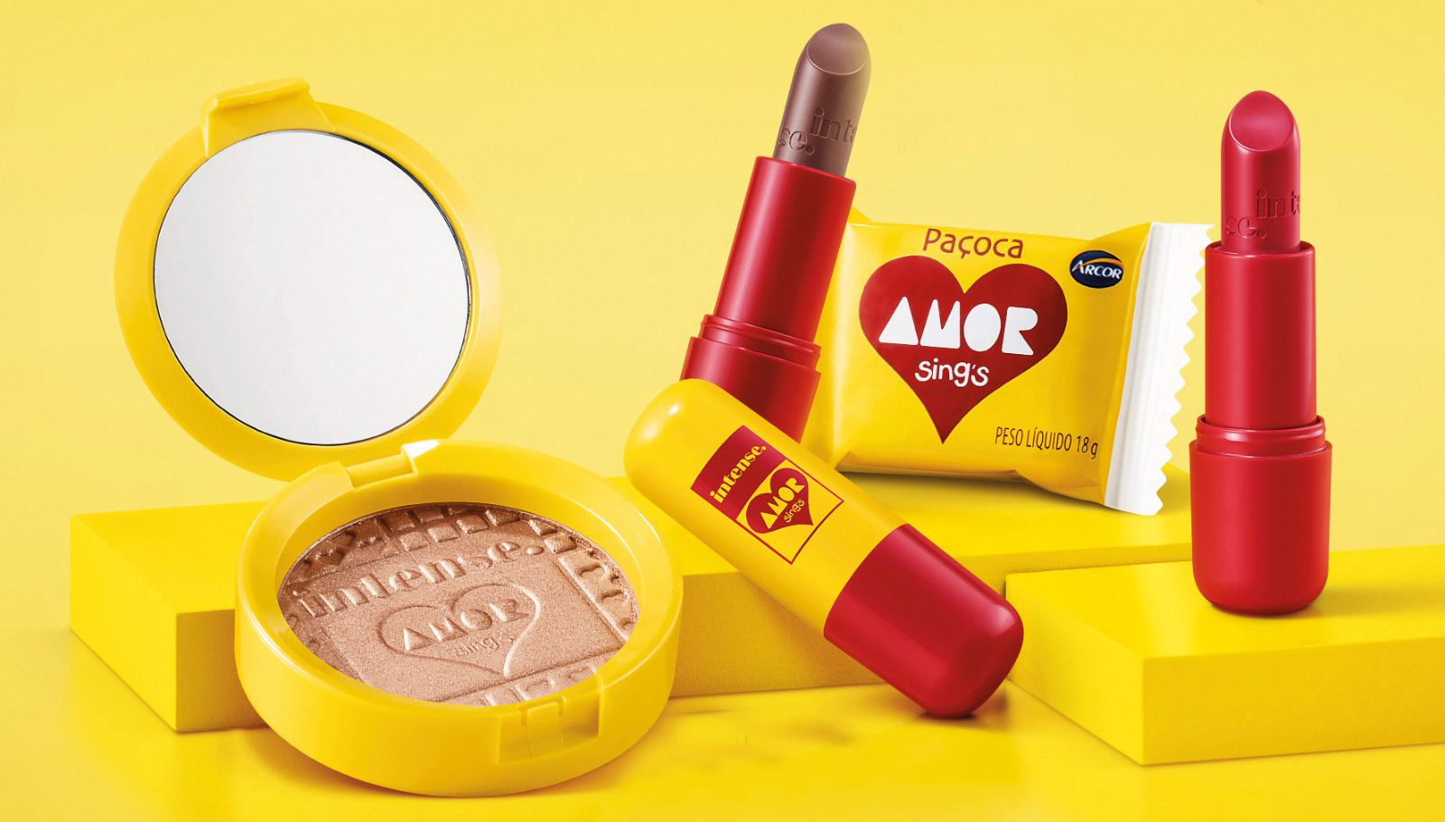No momento, você está visualizando Make que dá água na boca: em collab com a Paçoca Amor, da Arcor, Intense, do Boticário, apresenta nova linha com aroma de paçoca