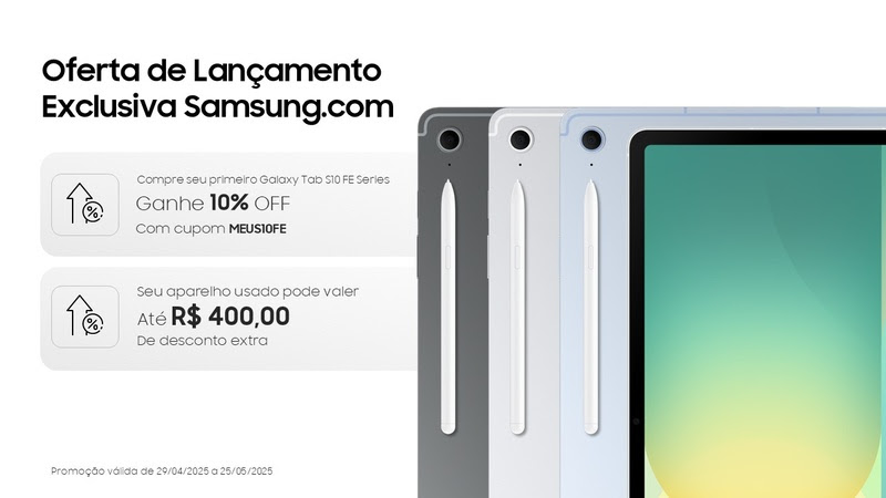 Galaxy Tab S10 FE no Brasil: IA, design premium e versatilidade